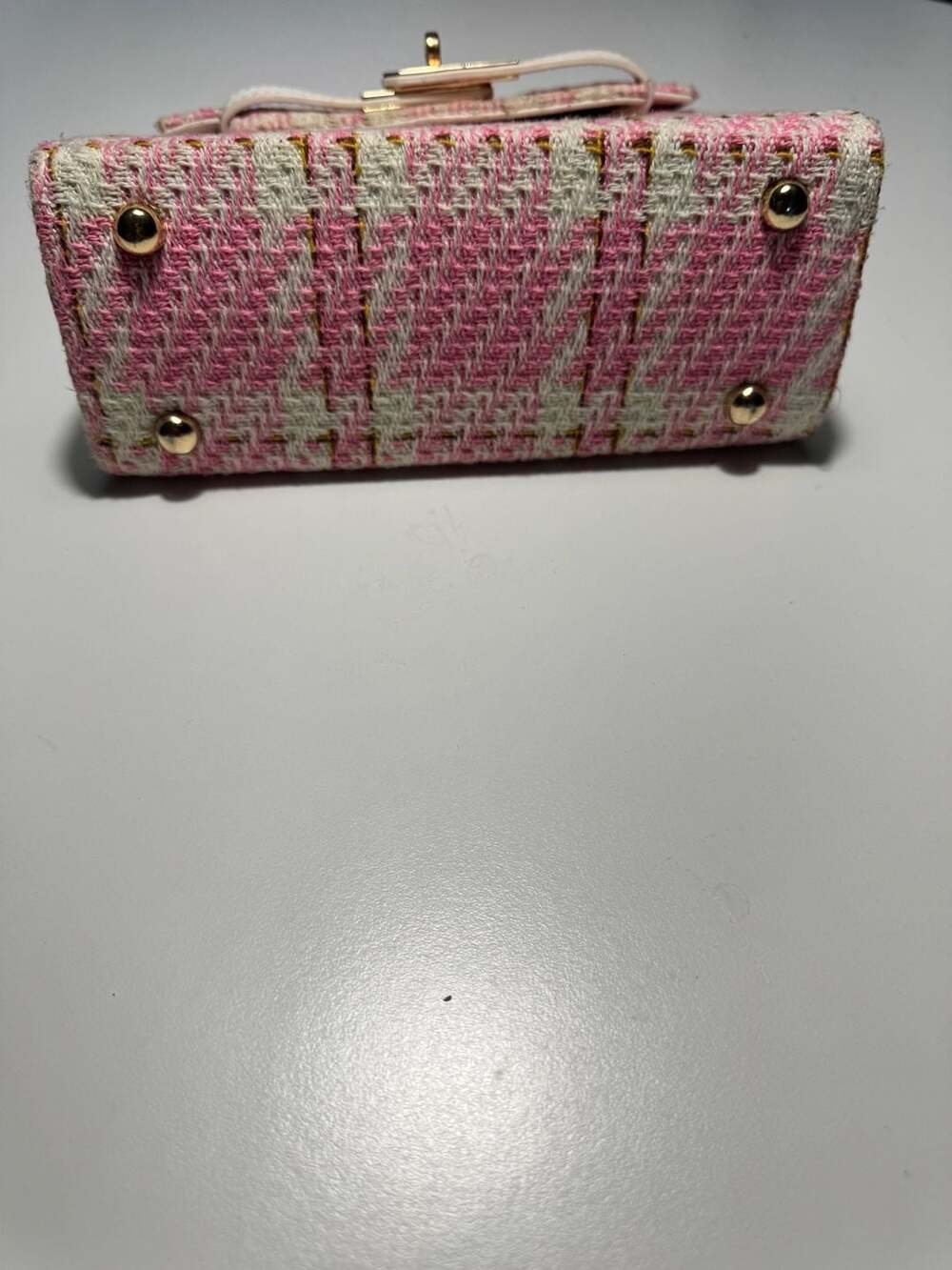 Pink and White Tweed Mini Top Handle Satchel Bag - Picture 6 of 6